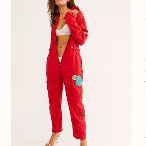 Free People Lena Flight Red Utility Jumpsuit XS
